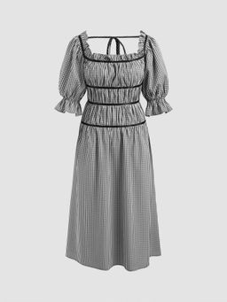 Cider - Square Neck Ruched Puff Sleeve Midi Dress