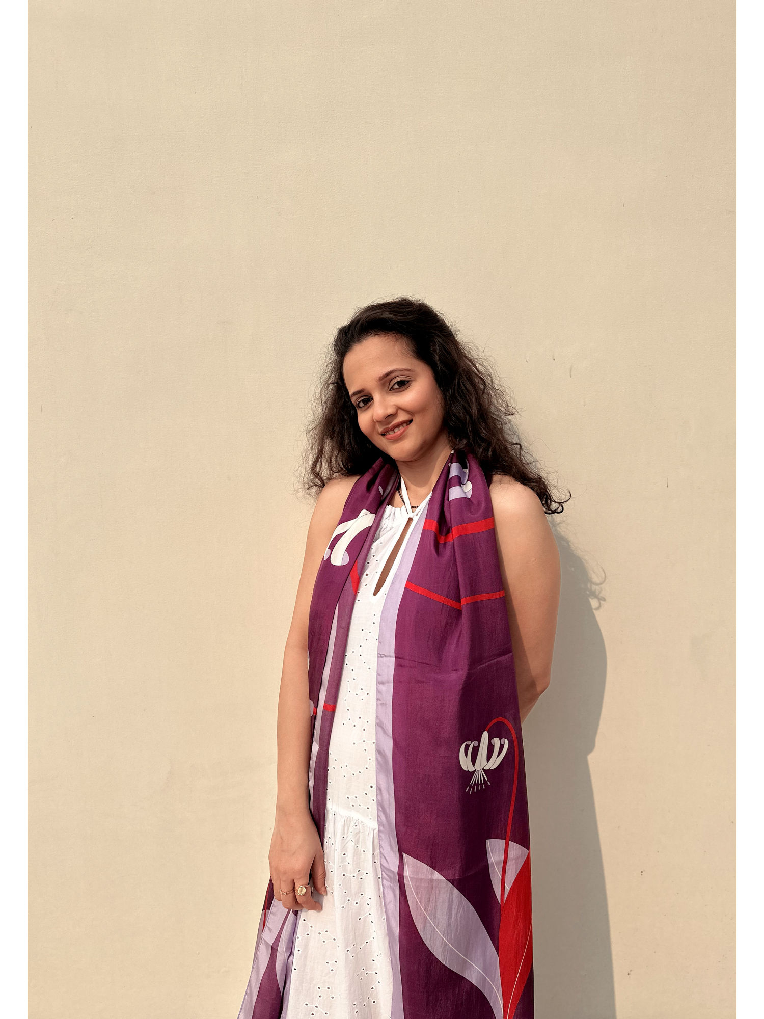 Women Floral Whirlwind Silk Stole Purple-picture-20