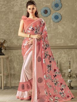 Odette - Pink Lycra Designer Saree with Unstitched Blouse