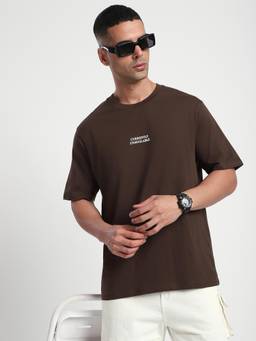 R&B - Typographic Print Relaxed Men T-shirt - Brown