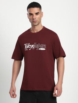 R&B - Typographic Print Relaxed Men T-shirt - Maroon
