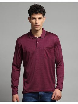 Monte Carlo - Mens Self Design Collar Neck Cotton Blend T-shirt - Maroon