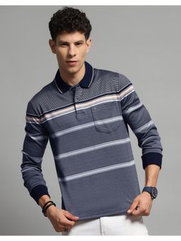Monte Carlo - Mens Striped Collar Neck Cotton Blend T-shirt - Navy Blue