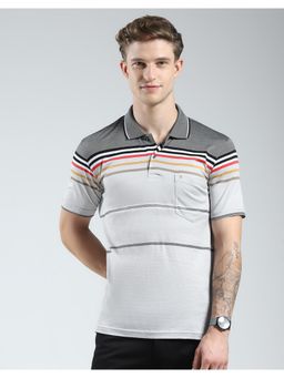 Monte Carlo - Mens Striped Collar Neck T-shirt - Grey