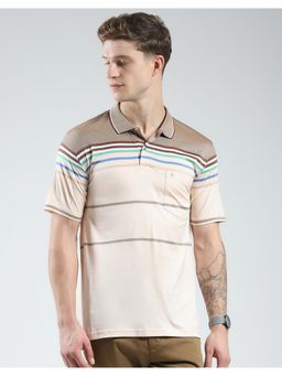 Monte Carlo - Mens Striped Collar Neck T-shirt - Beige
