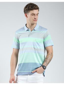 Monte Carlo - Mens Striped Collar Neck T-shirt - Blue
