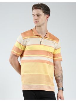 Monte Carlo - Mens Striped Collar Neck T-shirt - Orange