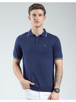 Monte Carlo - Mens Solid Collar Neck T-shirt - Navy Blue