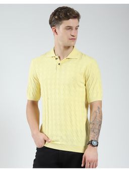 Monte Carlo - Mens Self Design Collar Neck T-shirt - Yellow