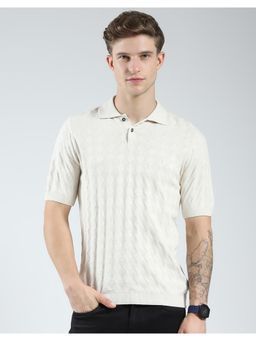 Monte Carlo - Mens Self Design Collar Neck T-shirt - Off White