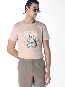 Jack & Jones - Men Regular Fit Beige T-shirt