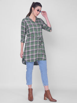 CRIMSOUNE CLUB - Women Green Checkered Shirt Dress (Set of 2)