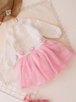 Woonie - Handknitted Full Sleeve Party Dress Pink