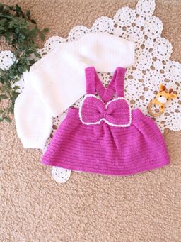 Woonie - Handmade Bow Dungaree Design Dress Purple