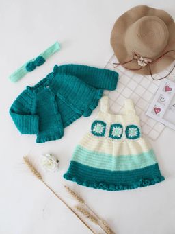 Woonie - Crochet Handmade Granny Square Detailed Dress Set Green