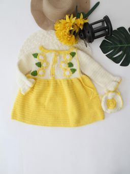 Woonie - Crochet Handmade Floral Dress Yellow