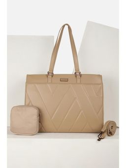 Van Heusen - Women Formal Beige Printed Handbag with Detachable Strap & Pouch