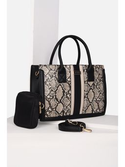 Van Heusen - Women Casual Black Printed Handbag with Detachable Strap & Pouch