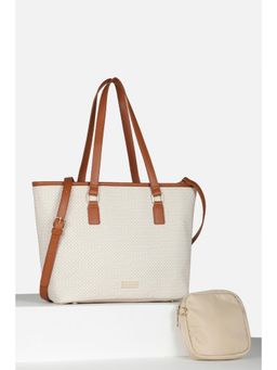 Van Heusen - Women Casual Beige Printed Handbag with Detachable Strap & Pouch