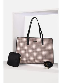 Van Heusen - Women Formal Brown Printed Handbag with Detachable Strap & Pouch