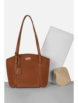 Van Heusen - Women Casual Brown Solid Handbag with Pouch