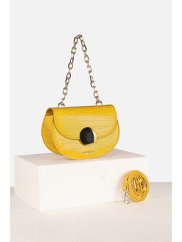 Van Heusen - Women Casual Yellow Textured Sling Bag with Detachable Strap