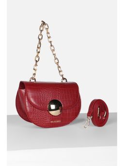 Van Heusen - Women Casual Maroon Textured Sling Bag with Detachable Strap