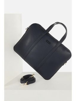 Van Heusen - Women Formal Navy Blue Textured Laptop Bag with Detachable Strap