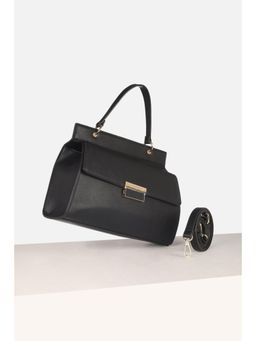 Van Heusen - Women Casual Black Solid Handbag with Detachable Strap