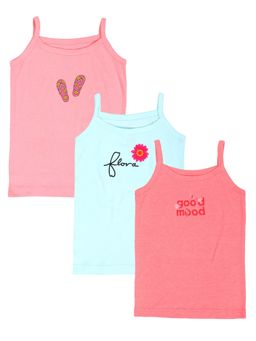 KiddoPanti - Girls Multi-Color Cotton Printed Camisoles (Pack of 3)