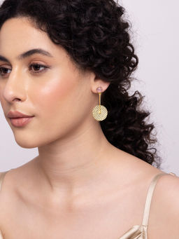 Indya - Gold Pink Hammered Circular Dangler Earrings