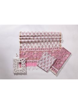VASTRA RAAG - Pink Hand Block Printed Pure Chanderi Silk Unstitched Kurta and Pant with Dupatta