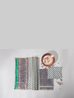 VASTRA RAAG - Pink Hand Block Printed Pure Chanderi Silk Unstitched Kurta and Pant with Dupatta