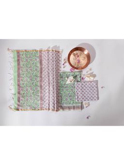 VASTRA RAAG - Green Hand Block Printed Pure Chanderi Silk Unstitched Kurta and Pant with Dupatta