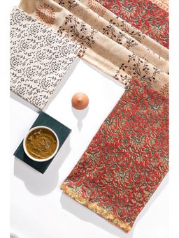 VASTRA RAAG - Maroon Hand Block Printed Pure Chanderi Silk Unstitched Kurta and Pant with Dupatta