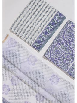 VASTRA RAAG - White Pure Cotton Hand Block Printed Unstitched Kurta and Pant with Dupatta