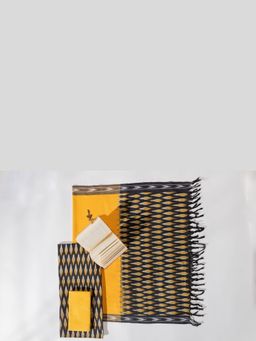 VASTRA RAAG - Black Pure Cotton Ikat Weaved Unstitched Kurta and Pant with Dupatta