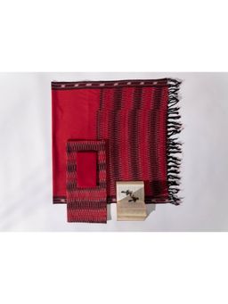 VASTRA RAAG - Red Pure Cotton Ikat Weaved Unstitched Kurta and Pant with Dupatta