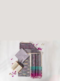 VASTRA RAAG - Grey Pure Cotton Ikat Weaved Printed Unstitched Kurta and Pant with Dupatta