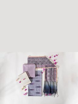VASTRA RAAG - Wisteria Pure Cotton Ikat Hand Block Printed Unstitched Kurta and Pant with Dupatta