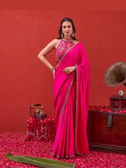 Taro India - Pink Kaashni Saree with Stitched Blouse
