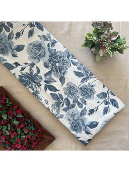 VASTRA RAAG - White Floral Printed Khadi Cotton Fabric