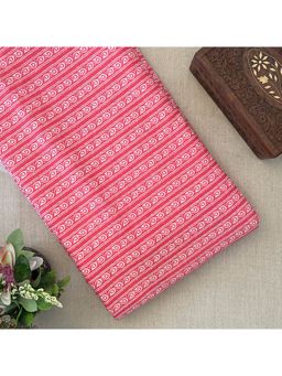 VASTRA RAAG - Pink Printed Pure Cotton Stripes with Shells Sanganeri Fabric