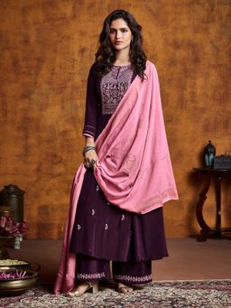 Odette - Purple Fiyona Silk Designer Semi-Stitched Suit (Set of 3)