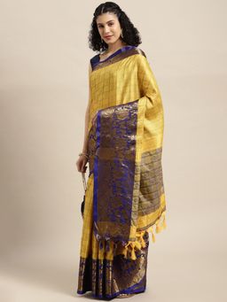 Vastranand - Yellow Woven Design Banarasi Saree with Unstitched Blouse