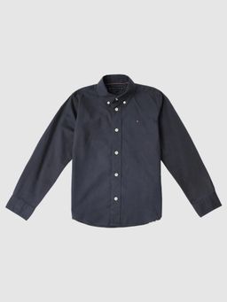 Tommy Hilfiger - Boys Navy Blue Solid Regular Fit Cotton Shirt