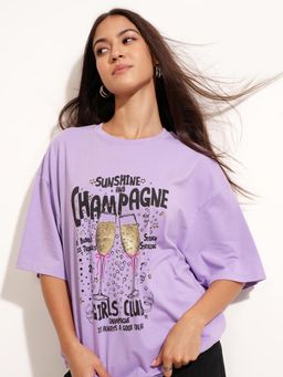 TOKYO TALKIES - Women Purple Oversized Printed T-shirt