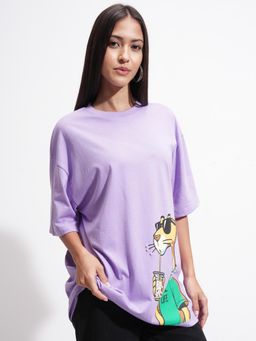 TOKYO TALKIES - Women Purple Graphic Oversized T-shirt