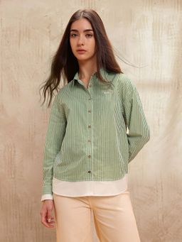 U.S. POLO ASSN. - Green Vertical Striped Regular Fit Shirt