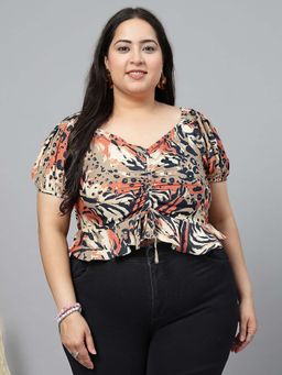 KASSUALLY - Women Short Sleeves Sweetheart Neck Animal Print Top